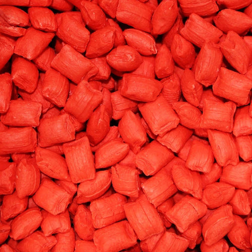 Close-up of small, bright red handcrafted sugar puffs with a light, airy texture, made in the USA, perfect for Kitchen & Food, Snacks and Sweets, USA Made, Best Sellers, and Promo Eligible collections.