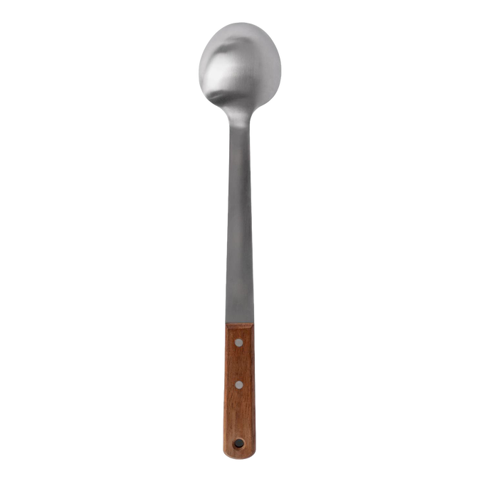 Long stainless steel serving spoon with sturdy wooden handle, perfect for outdoor meal portioning in Farm, Garden & Tool, Kitchen & Food, Camping, Storage and Serving, Best Sellers, Promo Eligible collections.