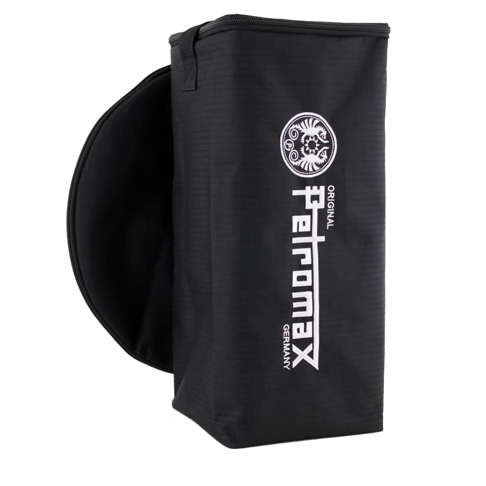 Durable black ripstop fiber transport bag with padded reinforced walls and large logo, designed for secure storage of lamps and reflectors, ideal for camping and outdoor use.