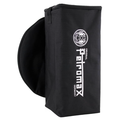 Durable black ripstop fiber transport bag with padded reinforced walls and large logo, designed for secure storage of lamps and reflectors, ideal for camping and outdoor use.