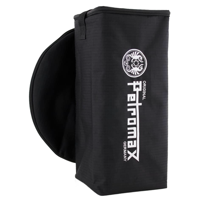 Durable black ripstop fiber transport bag with padded reinforced walls and large logo, designed for secure storage of lamps and reflectors, ideal for camping and outdoor use.