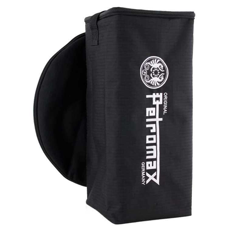 Durable black ripstop fiber transport bag with padded reinforced walls and large logo, designed for secure storage of lamps and reflectors, ideal for camping and outdoor use.