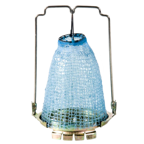 Handcrafted blue mesh lamp mantle with metal frame and prong holders, designed for durable nightly use in Lamps & Lighting, Wicks and Mantles, and Parts and Accessories collections.