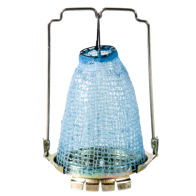 Handcrafted blue mesh lamp mantle with metal frame and prong holders, designed for durable nightly use in Lamps & Lighting, Wicks and Mantles, and Parts and Accessories collections.