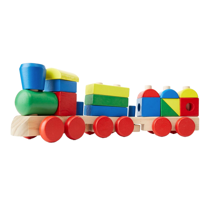 Bright wooden stacking train with detachable cars featuring colorful geometric blocks designed for toddlers, part of Toys, Books & Games, Children's Toys, Indoor Play, Wooden Toys, and Best Sellers collections.