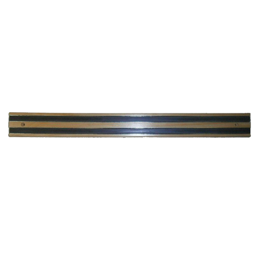 Handcrafted hardwood magnetic rack with dual magnetic strips for secure storage of knives and tools, designed for kitchen, workshop, and garden use in multiple collections.