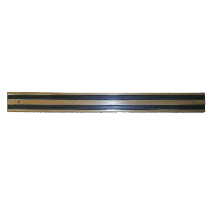 Handcrafted hardwood magnetic rack with dual magnetic strips for secure storage of knives and tools, designed for kitchen, workshop, and garden use in multiple collections.
