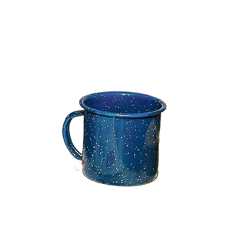 Classic royal blue enamelware mug with white speckled pattern, handcrafted from durable porcelain-coated steel, ideal for Farm, Garden & Tool, Camping, and Kitchen & Food uses.