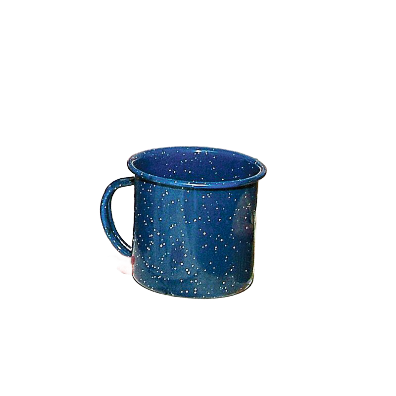 Classic royal blue enamelware mug with white speckled pattern, handcrafted from durable porcelain-coated steel, ideal for Farm, Garden & Tool, Camping, and Kitchen & Food uses.