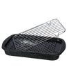 Black speckled enamelware bake pan with perforated base and matching grill rack, designed for versatile cooking in Kitchen & Food, Cookware, Pots and Pans, and Best Sellers collections.