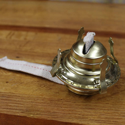 Brass-plated oil lamp burner with strong chimney holders and threaded adaptor collar, designed for Lamps & Lighting, Parts and Accessories, and Best Sellers collections.