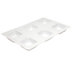 White plastic bar soap mold with six square cavities, designed for making multiple 2.5 to 3 oz soap bars simultaneously, crafted for soapmaking and wellness enthusiasts.