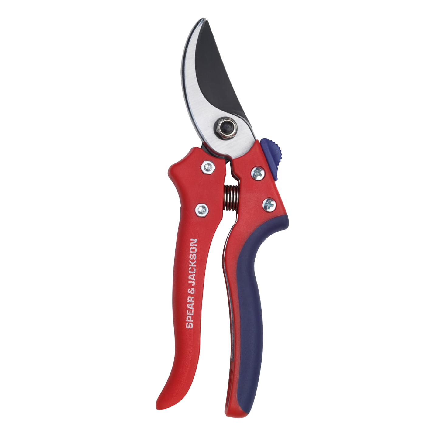 Spear & Jackson Razorsharp bypass pruning shears with red and blue ergonomic handles, precision SK5 carbon steel blades, ideal for Farm, Garden & Tool, Garden Accessories, Lawncare, Best Sellers, and Promo Eligible collections.