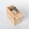 Handcrafted wooden prank box with a spring-loaded gray mouse that pops out to surprise friends and family, made in USA, featured in Toys, Children's Toys, and Wooden Toys collections.