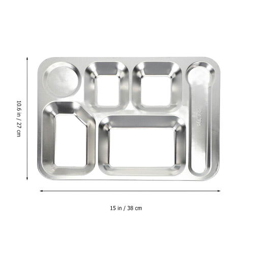 Durable picnic tray made of stainless steel with six compartments for organized outdoor dining, ideal for Kitchen & Food, Dinnerware, Best Sellers, Promo Eligible, and Sale collections.