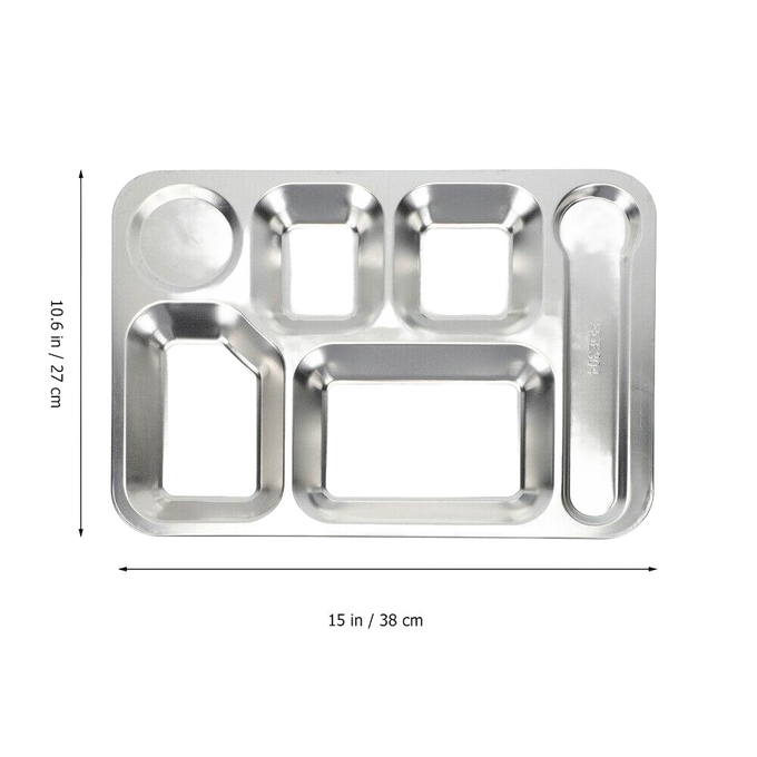 Durable picnic tray made of stainless steel with six compartments for organized outdoor dining, ideal for Kitchen & Food, Dinnerware, Best Sellers, Promo Eligible, and Sale collections.
