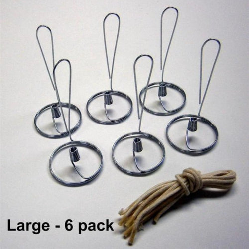 Set of six handcrafted steel wick holders with cotton braided wicks, designed for pint jars, featured in USA Made, Lamps & Lighting, Olive Oil Lamps, and Wicks and Mantles collections.