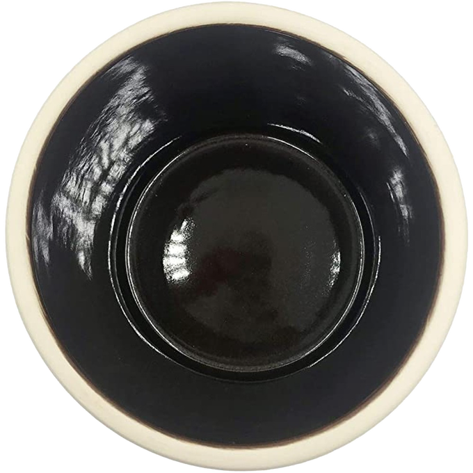 Top-down view of a handcrafted stoneware crock with glossy dark interior and light exterior rim, ideal for fermenting and pickling, part of Kitchen & Food and USA Made collections.