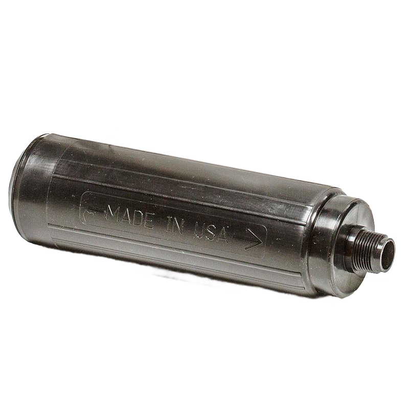 Cylindrical black replacement cartridge with threaded end, handcrafted and made in USA, designed for water treatment appliances and best sellers in USA Made collections.