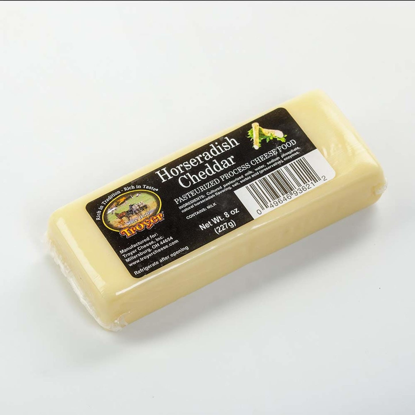 Handcrafted shelf-stable horseradish cheddar cheese food block in an 8-ounce pack, made in USA, ideal for Kitchen & Food, Snacks and Sweets, Pantry, USA Made, Best Sellers, and Promo Eligible collections