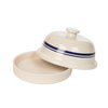 Bell-shaped stoneware bread baker in cream with blue stripes, handcrafted in USA, designed for Kitchen & Food, Cookware, Baking Supplies, and Bread Making collections.