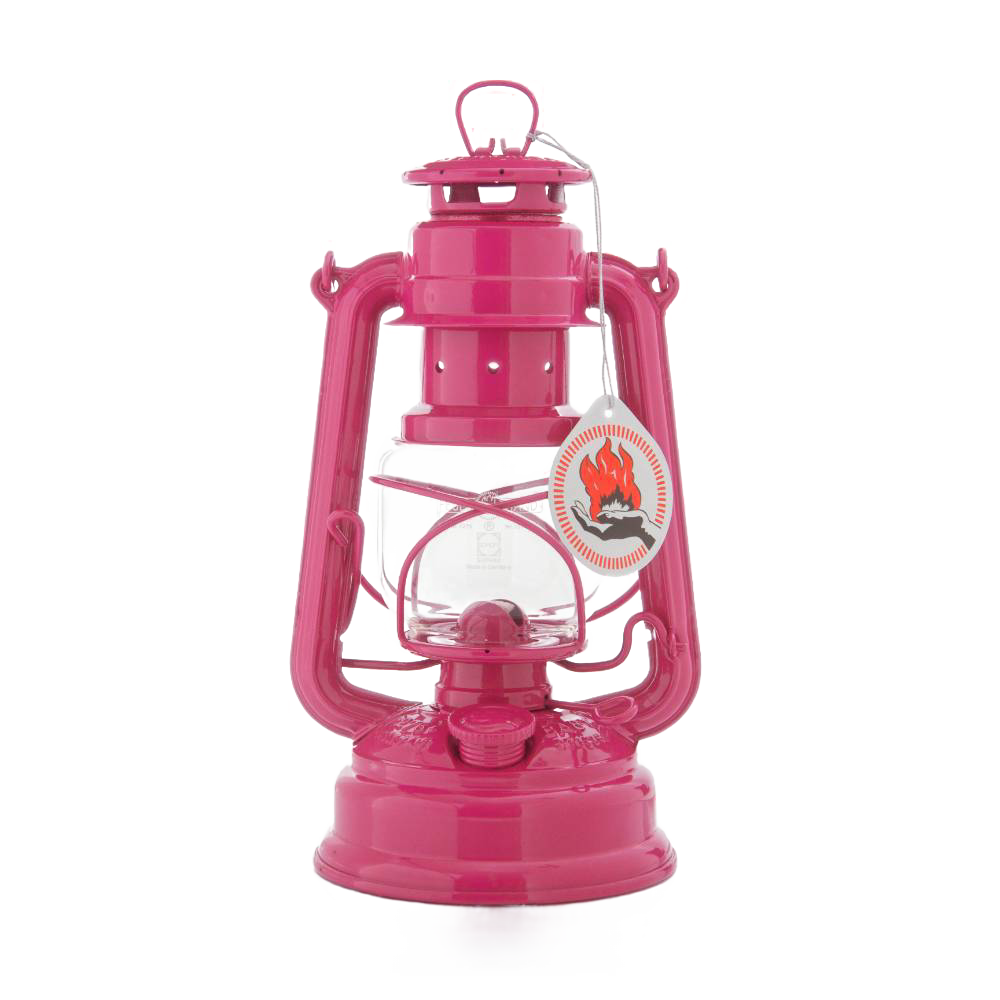 Handcrafted bright pink galvanized oil lantern featuring a thermal heat-resistant SUPRAX globe, ideal for Camping, Lamps & Lighting, Emergency Supplies, and outdoor activities.