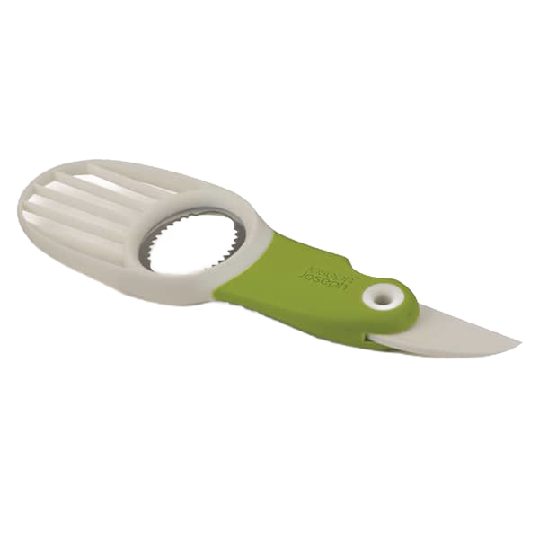 Compact avocado prep tool with a folding plastic blade, serrated pit remover, and slicer, ideal for food prep and kitchen gadgets in Farm, Garden & Tool and Cooking Helpers collections.