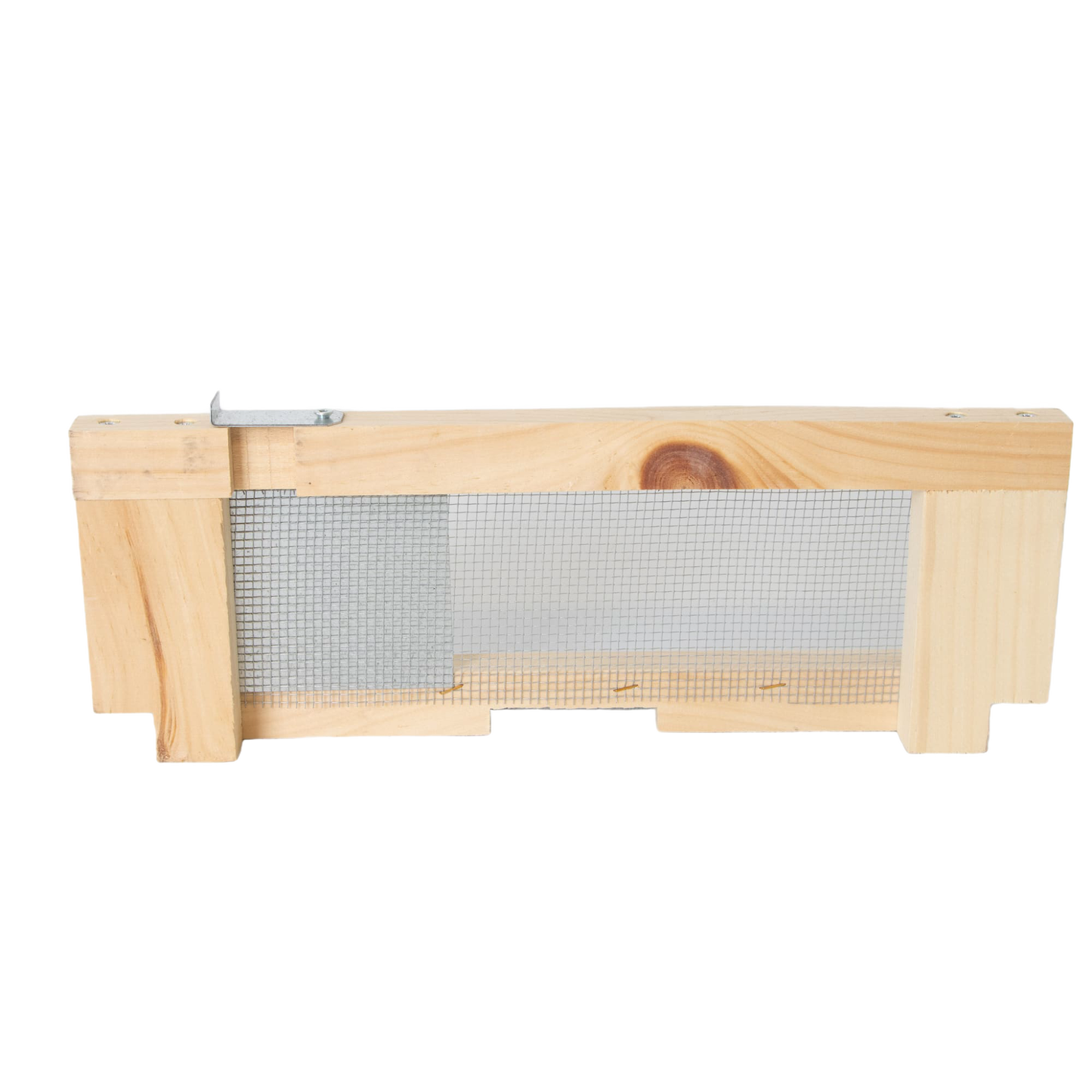 Handcrafted Amish-made wooden robbing screen with metal mesh and adjustable metal latch, designed to protect 8-frame hives from robbing bees, featured in Farm, Garden & Tool and Beekeeping Supplies collections.