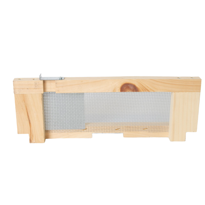 Handcrafted Amish-made wooden robbing screen with metal mesh and adjustable metal latch, designed to protect 8-frame hives from robbing bees, featured in Farm, Garden & Tool and Beekeeping Supplies collections.