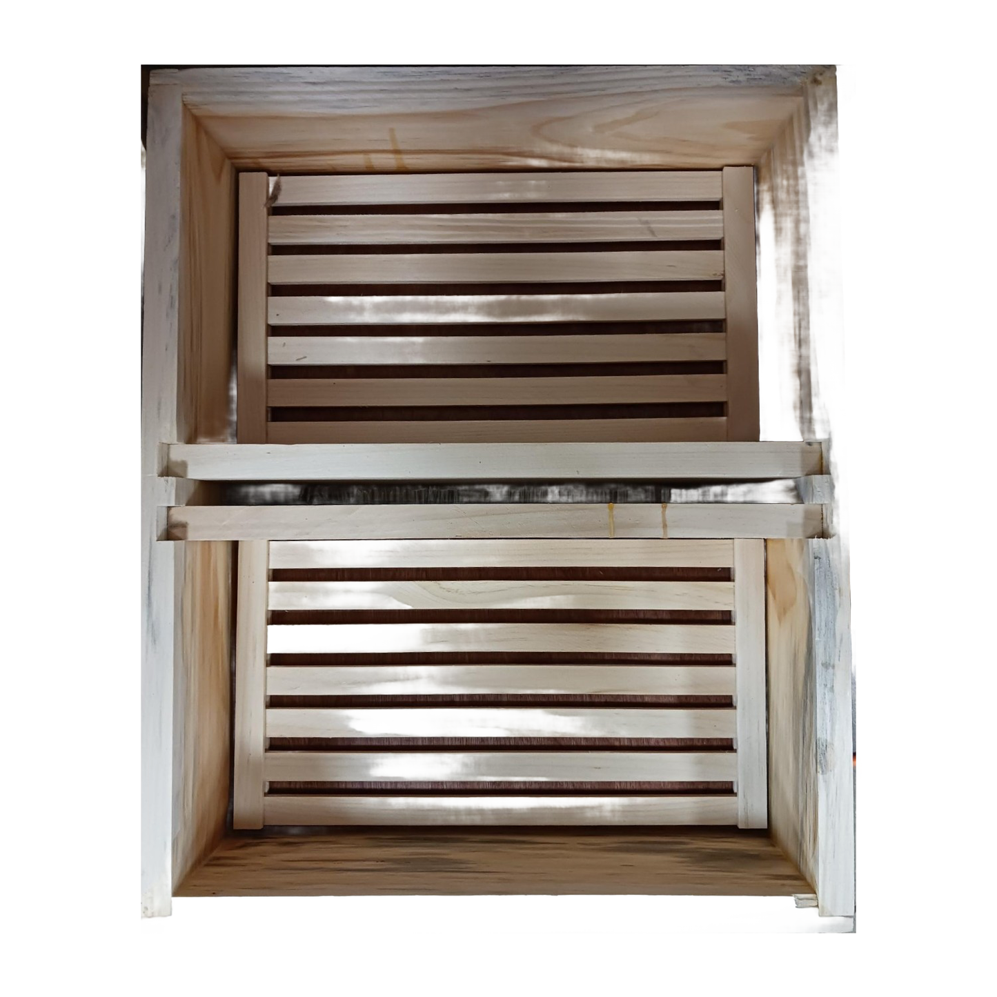 Handcrafted Amish-made wooden top feeder with two compartments and wooden floats, designed for 10-frame hives in Farm, Garden & Tool, Beekeeping Supplies, and USA Made collections.