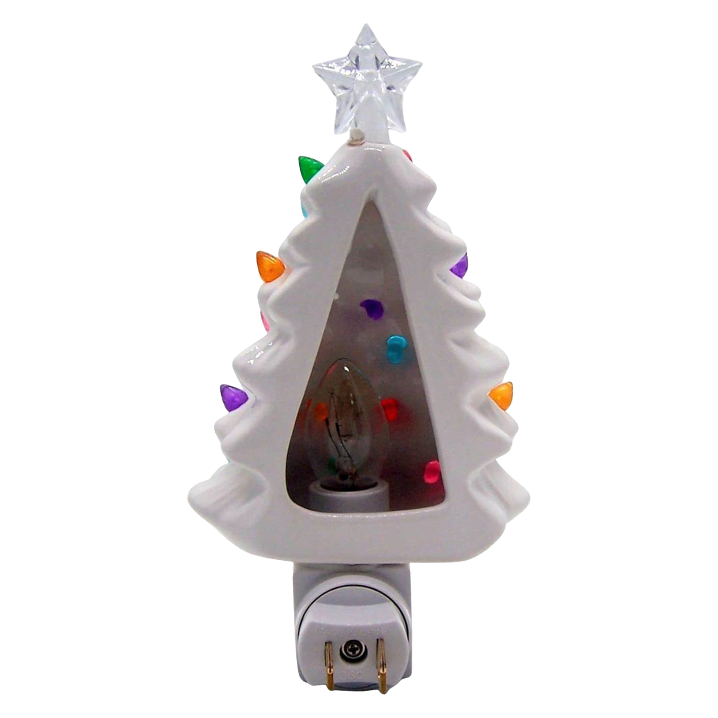Handcrafted ceramic vintage-style tree nightlight with multicolored bulbs and clear star topper, perfect festive accent for Home & Decor, Holiday Decor, Best Sellers, and Promo Eligible collections
