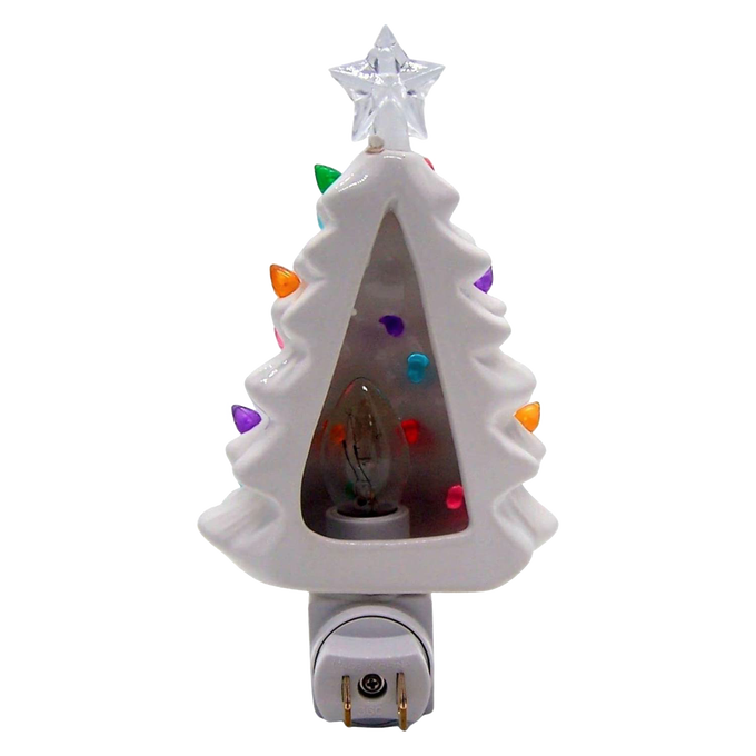 Handcrafted ceramic vintage-style tree nightlight with multicolored bulbs and clear star topper, perfect festive accent for Home & Decor, Holiday Decor, Best Sellers, and Promo Eligible collections