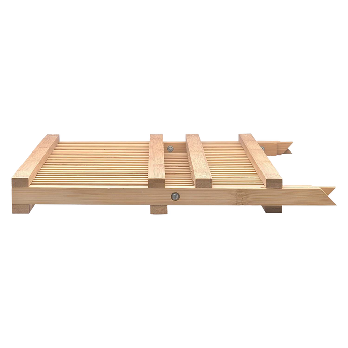 Lightweight foldable dish drying rack made from natural bamboo, designed to elevate and air dry kitchenware efficiently, perfect for Home & Decor and Kitchen Accessories collections.