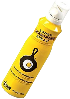 Yellow can of canola oil seasoning spray with cast iron skillet and fried egg graphic, designed to protect and enhance seasoned cookware, ideal for Kitchen & Food, Cookware, Cast Iron, Best Sellers, Promo Eligible collections.