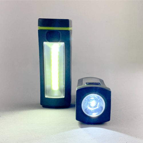 Compact blue LED task lights with bright white illumination, designed for versatile use in camping, emergency supplies, and outdoor battery-powered lighting collections.