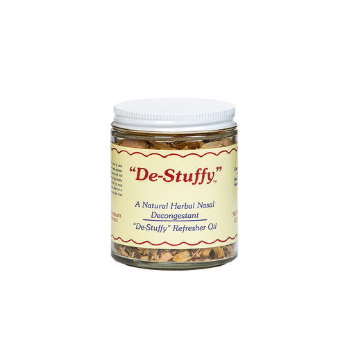 Clear glass jar of handcrafted all-natural herbal nasal decongestant with white lid and vintage-style label, part of Health & Wellness, USA Made, and Best Sellers collections.
