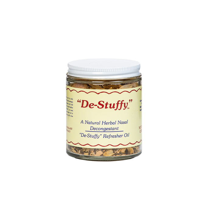 Clear glass jar of handcrafted all-natural herbal nasal decongestant with white lid and vintage-style label, part of Health & Wellness, USA Made, and Best Sellers collections.
