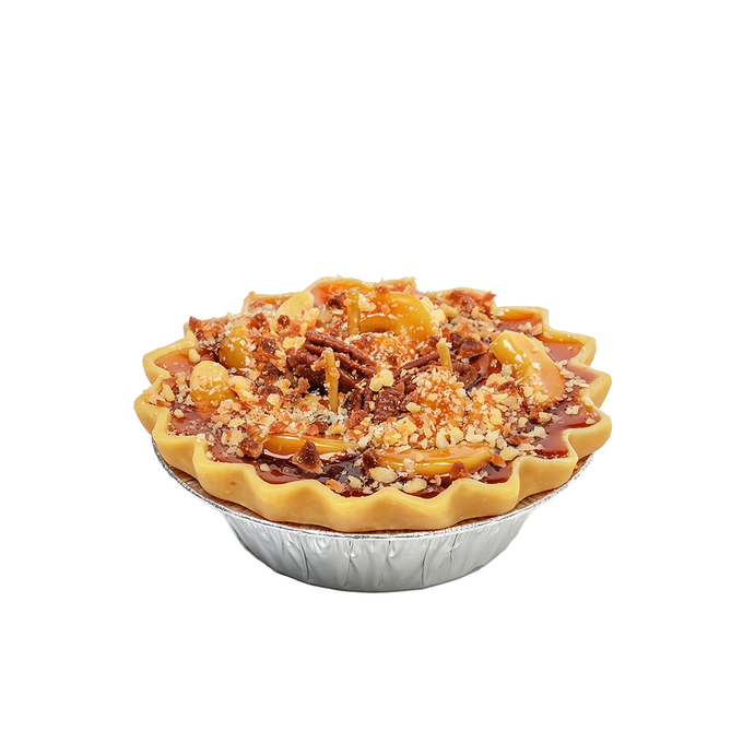 Handcrafted scented apple pie dessert candle with realistic crust and nut topping, made in USA, perfect for Home & Decor, Farm, Garden & Tool, and Apple Harvest Supplies collections.