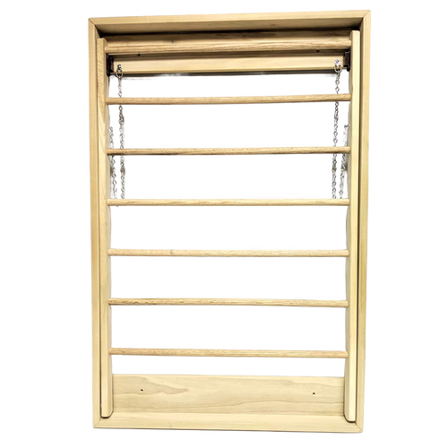 Handcrafted wooden clothes drying rack with seven dowels and sturdy chains for wall mounting, made in the USA by Amish artisans, ideal for Home & Decor and Laundry Supplies.