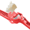 Red garlic press with a sturdy hinge mechanism pressing unpeeled garlic cloves and ejecting peels automatically, ideal for Kitchen & Food, Food Prep, Choppers and Cutters, and Kitchen Gadgets collections.