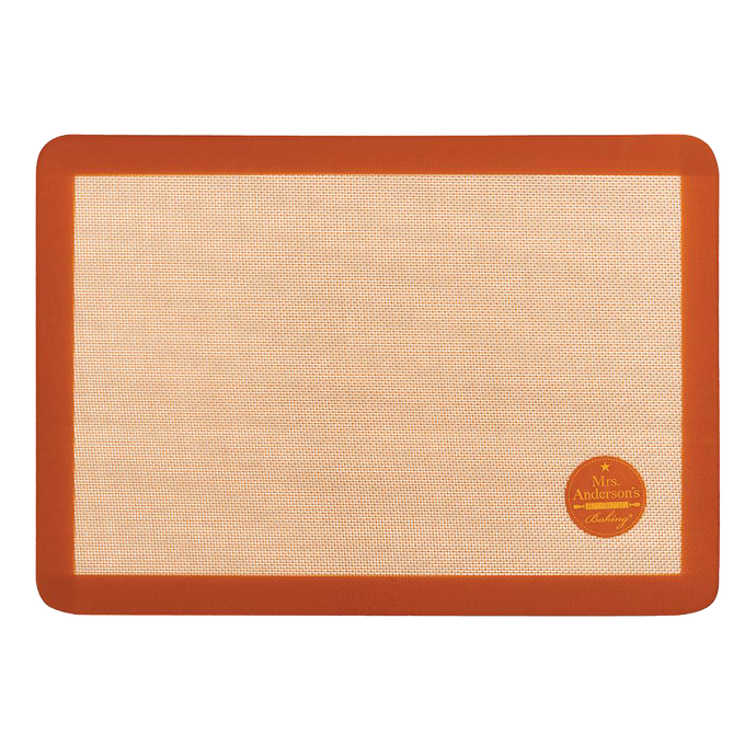Large durable silicone baking mat with tan center and orange border, ideal for artisan baking and home ovens, featured in Kitchen & Food, Cookware, Baking Supplies, Best Sellers, Promo Eligible collections.