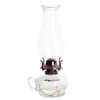 Handcrafted clear glass oil lamp with unique finger hold on the side, featuring a tall chimney and metal burner, ideal for lamps & lighting, oil lamps, and table lamps collections.