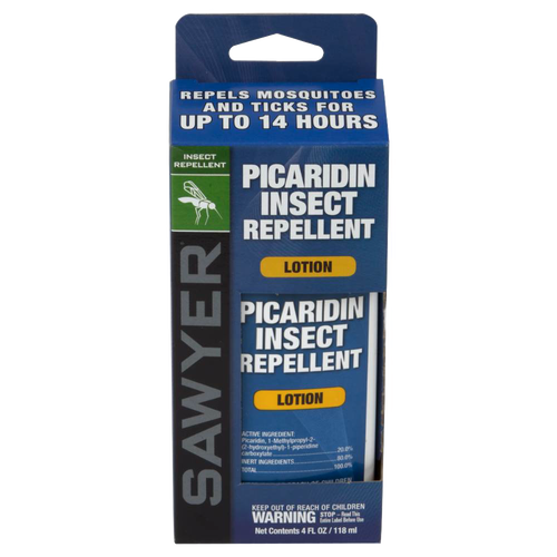 Blue and black packaged Picaridin insect repellent lotion for long-lasting protection against mosquitoes and ticks, featured in Farm, Garden & Tool, Camping, and Best Sellers collections.
