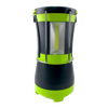 Green and black LED lantern with metal protective bars and handle, designed for versatile lighting in camping, emergency supplies, and outdoor use collections.