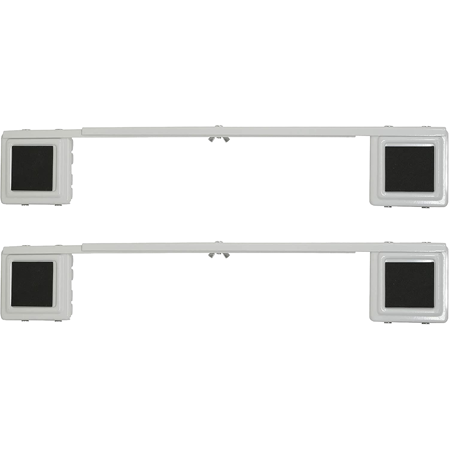 Pair of adjustable steel appliance rollers with black non-slip pads, designed to support and easily move heavy household appliances, ideal for Home & Decor, Stoves, and Appliances collections.