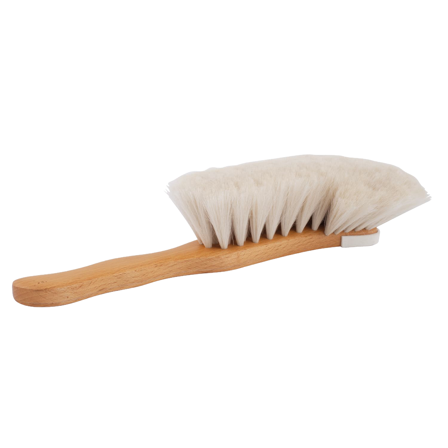 Handcrafted S-shape dust brush with soft natural goat hair bristles and smooth wooden handle, designed for gentle dusting of delicate surfaces, featured in Home & Decor and Household Cleaning collections.