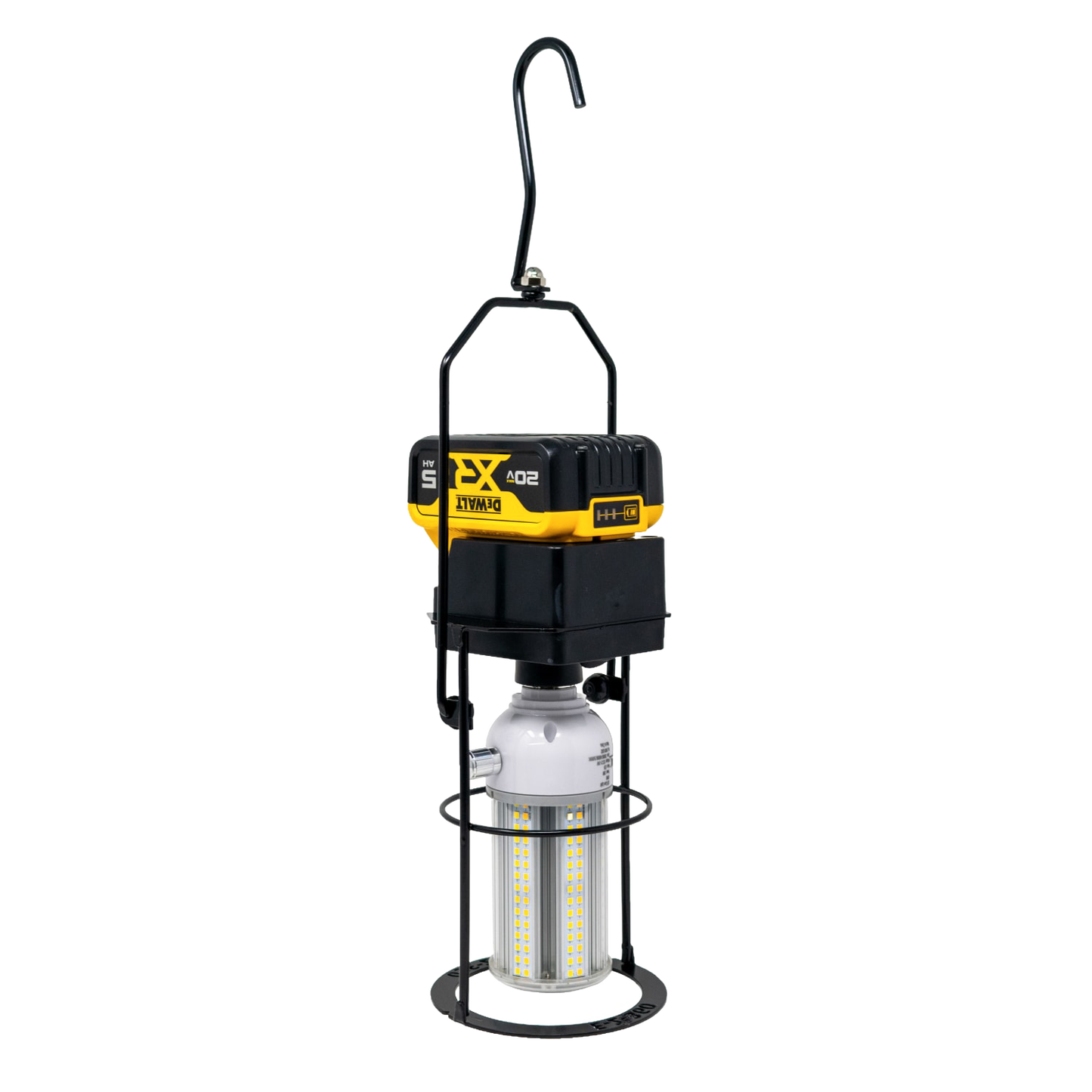 Compact hanging LED light with a push rocker switch and built-in battery adapter, compatible with Milwaukee and DeWalt batteries, featured in Lamps & Lighting, Battery, Solar, LED, and Best Sellers collections.