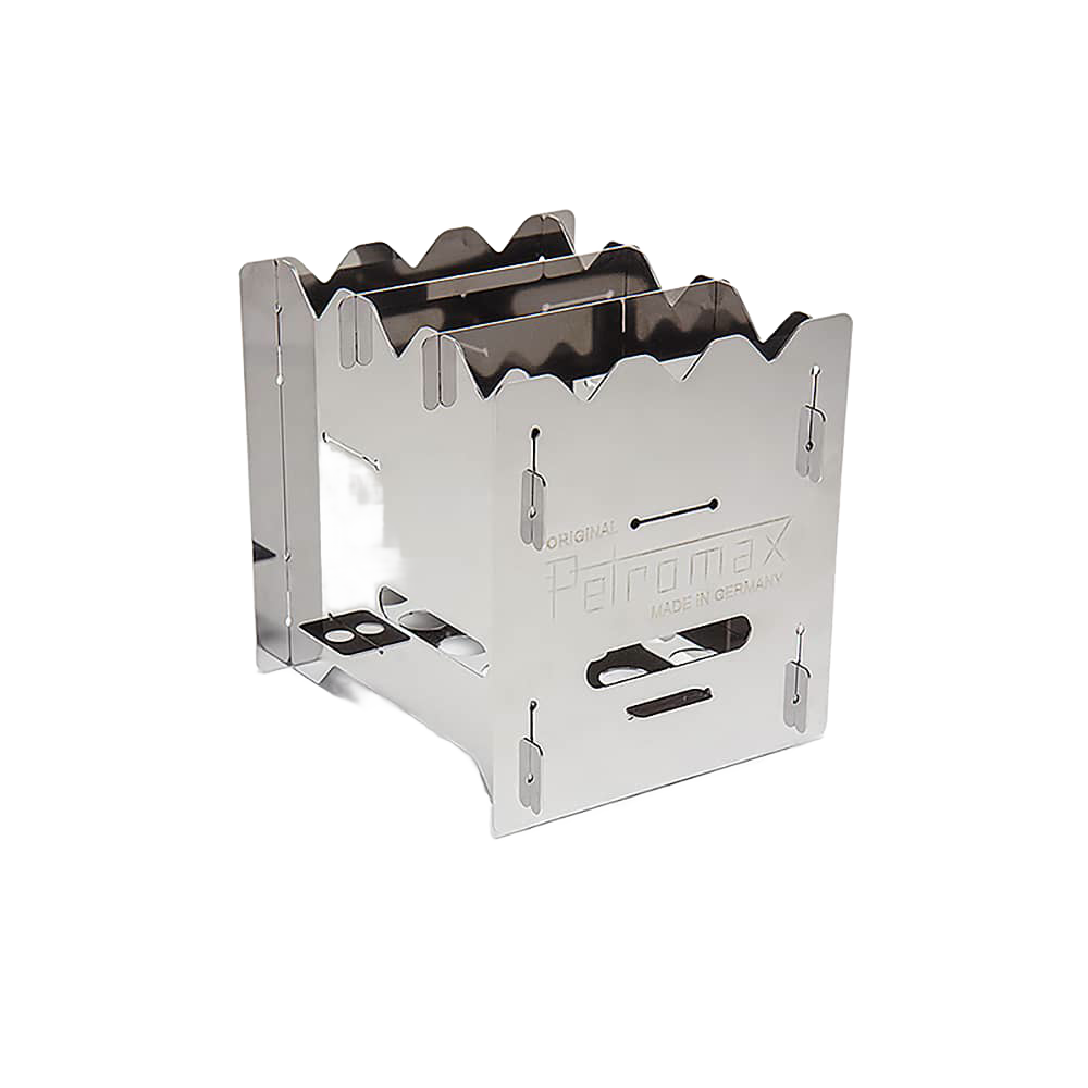 Compact stainless steel camping stove with interlocking panels designed for efficient burning of small branches, suitable for Farm, Garden & Tool and Emergency Supplies collections.