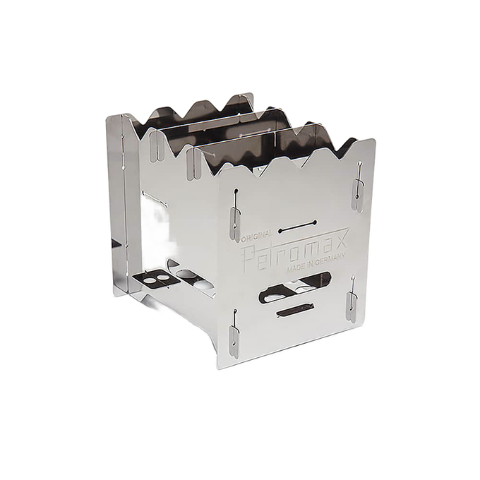 Compact stainless steel camping stove with interlocking panels designed for efficient burning of small branches, suitable for Farm, Garden & Tool and Emergency Supplies collections.