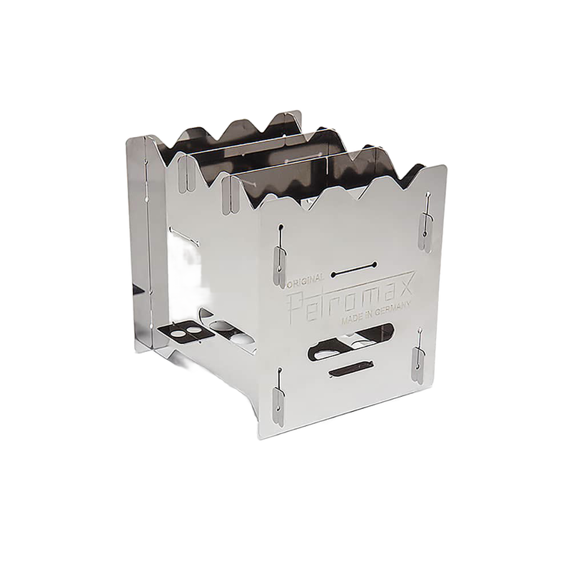 Compact stainless steel camping stove with interlocking panels designed for efficient burning of small branches, suitable for Farm, Garden & Tool and Emergency Supplies collections.